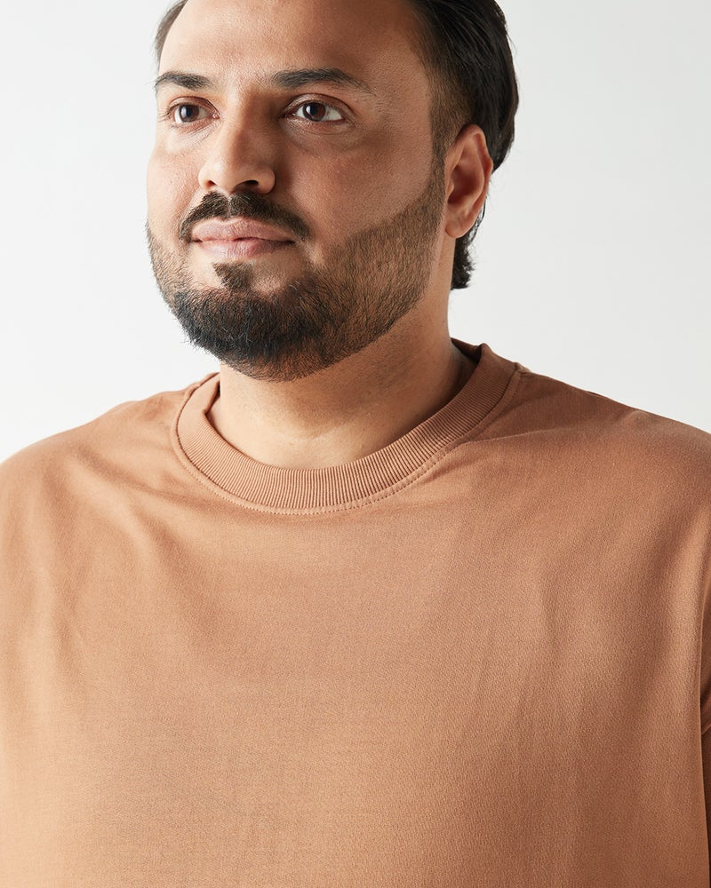 bewakoof Men's Camel Brown Oversized Plus Size T-shirt - Image 5